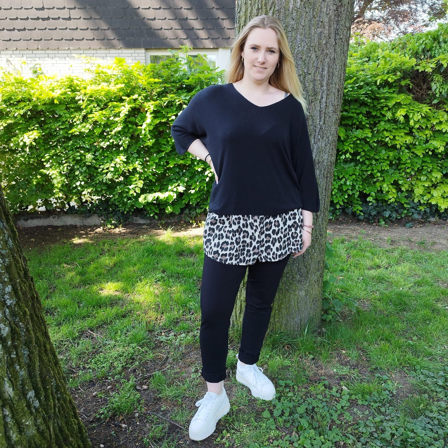 Schwarzer leichter Strickpulli 3/4 Arm