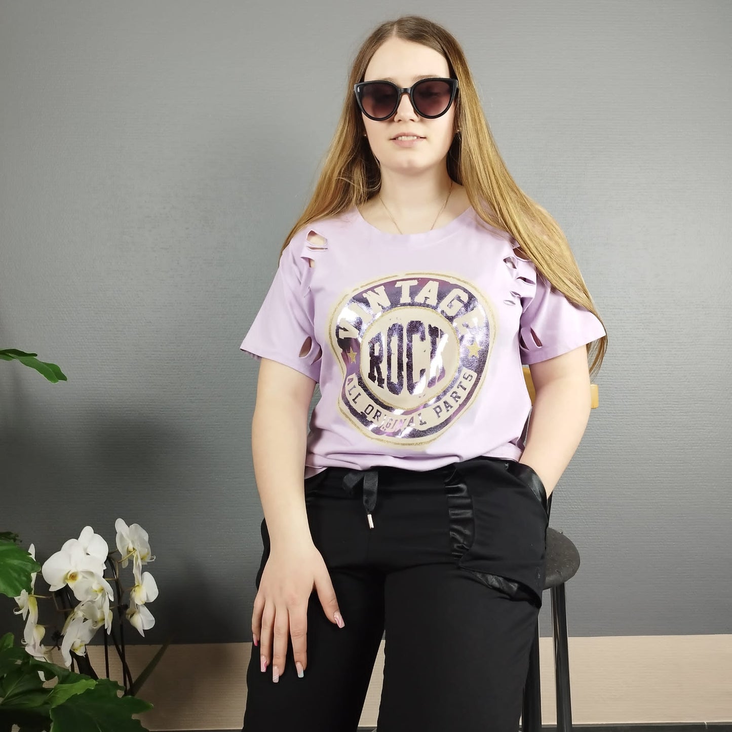 T-Shirt mit kurzem Arm in Flieder