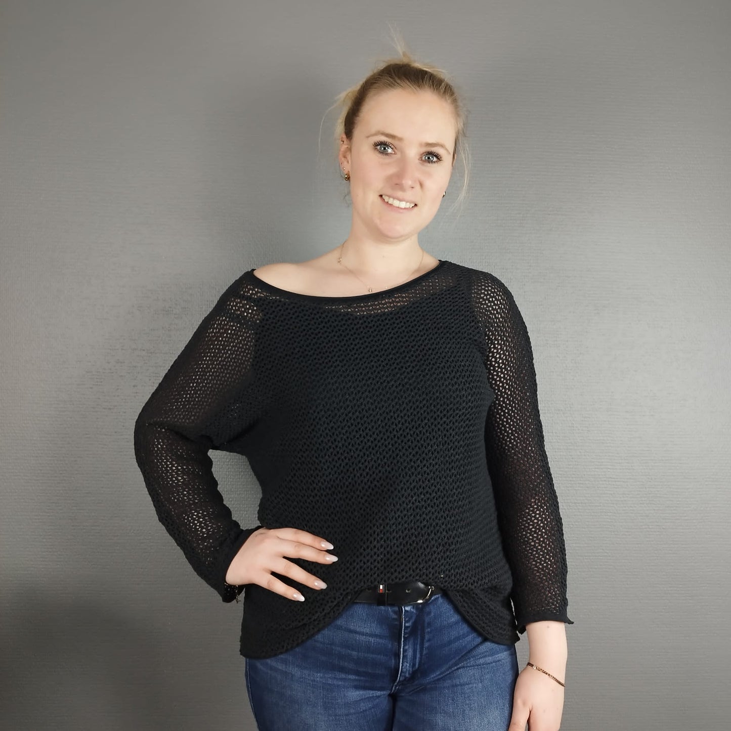 Sommer Shirt in Häkeloptik schwarz
