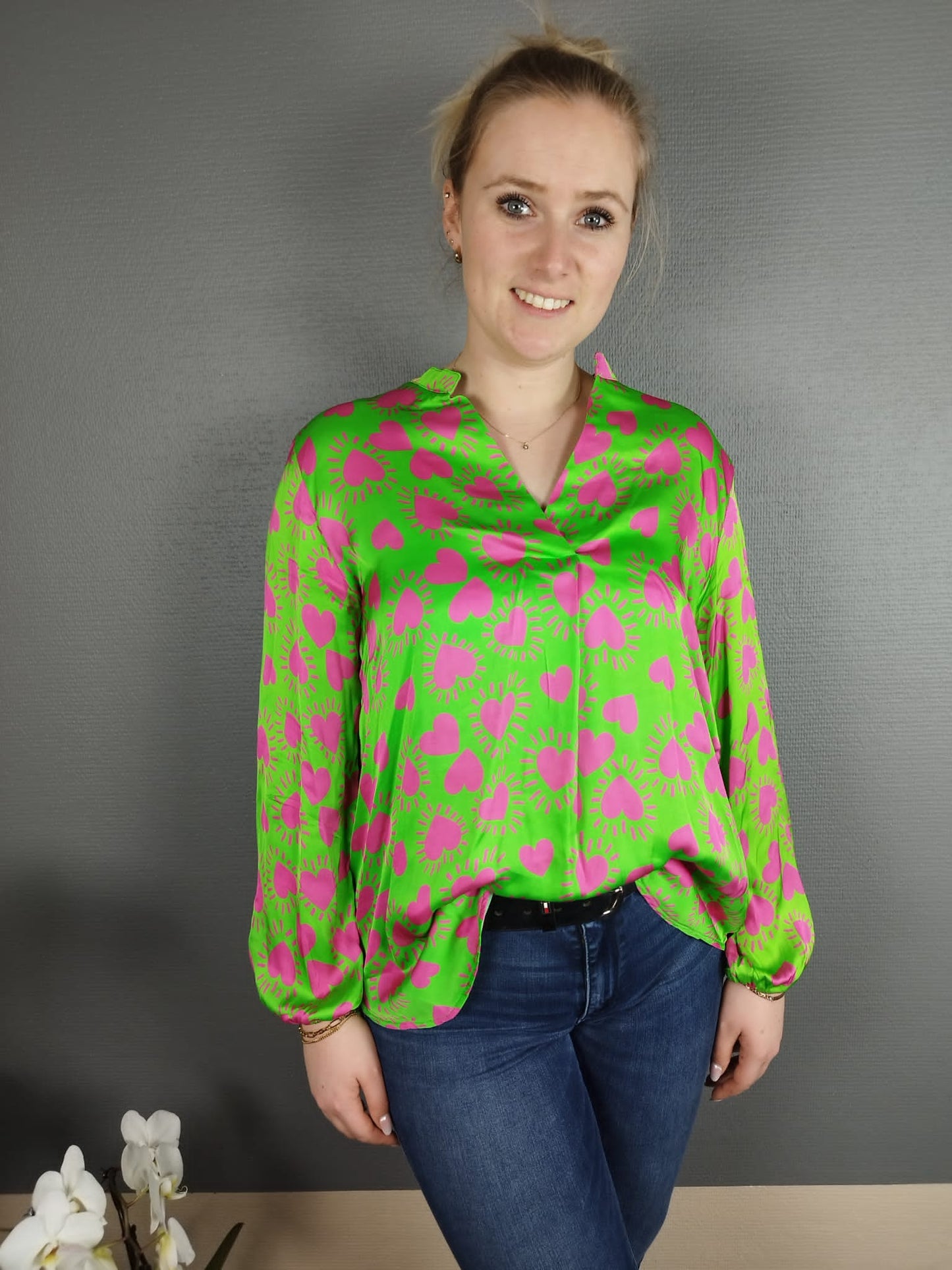 Bluse grün pinken Herzchen