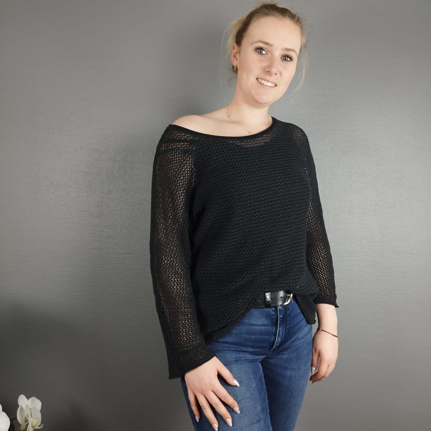 Sommer Shirt in Häkeloptik schwarz